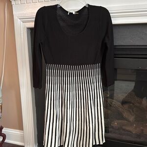 Calvin Klein Black and White Pleated Fit and Flare Dress